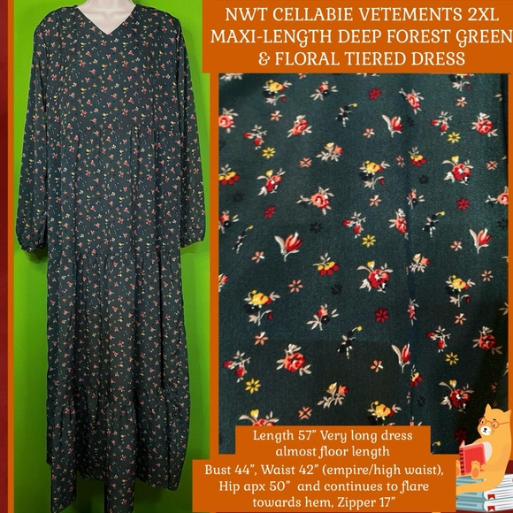 CELLABIE 2X DEEP FOREST GREEN maxi-long tiered-dress fashion - Picture 1 of 14